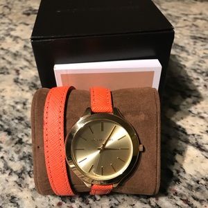 Doble Wrap Orange Leather Michael Kors Watch
